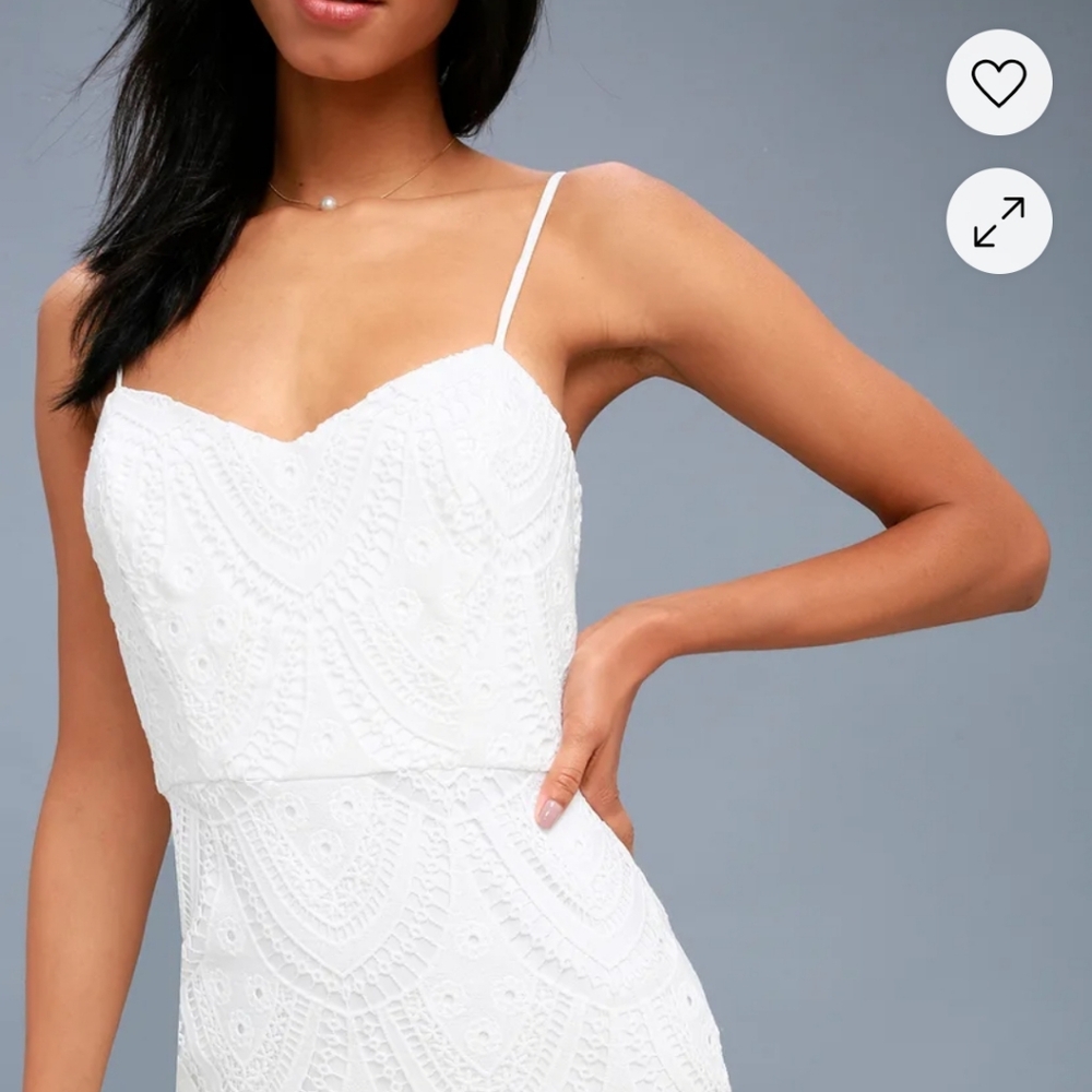 Lulus Bohemian Boho Western White Crochet Lace Summer Midi Dress. Size XS - Picture 4 of 13